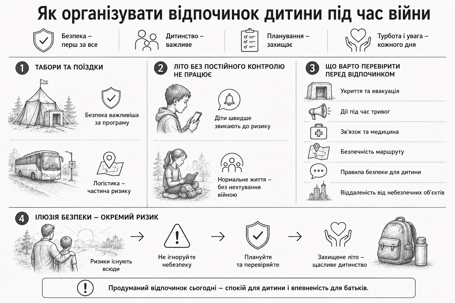 Інфографіка Frontliner. Як спланувати літо для дитини Виготовлено інструментами ШІ за перевіреними редакцією даними, 2026
