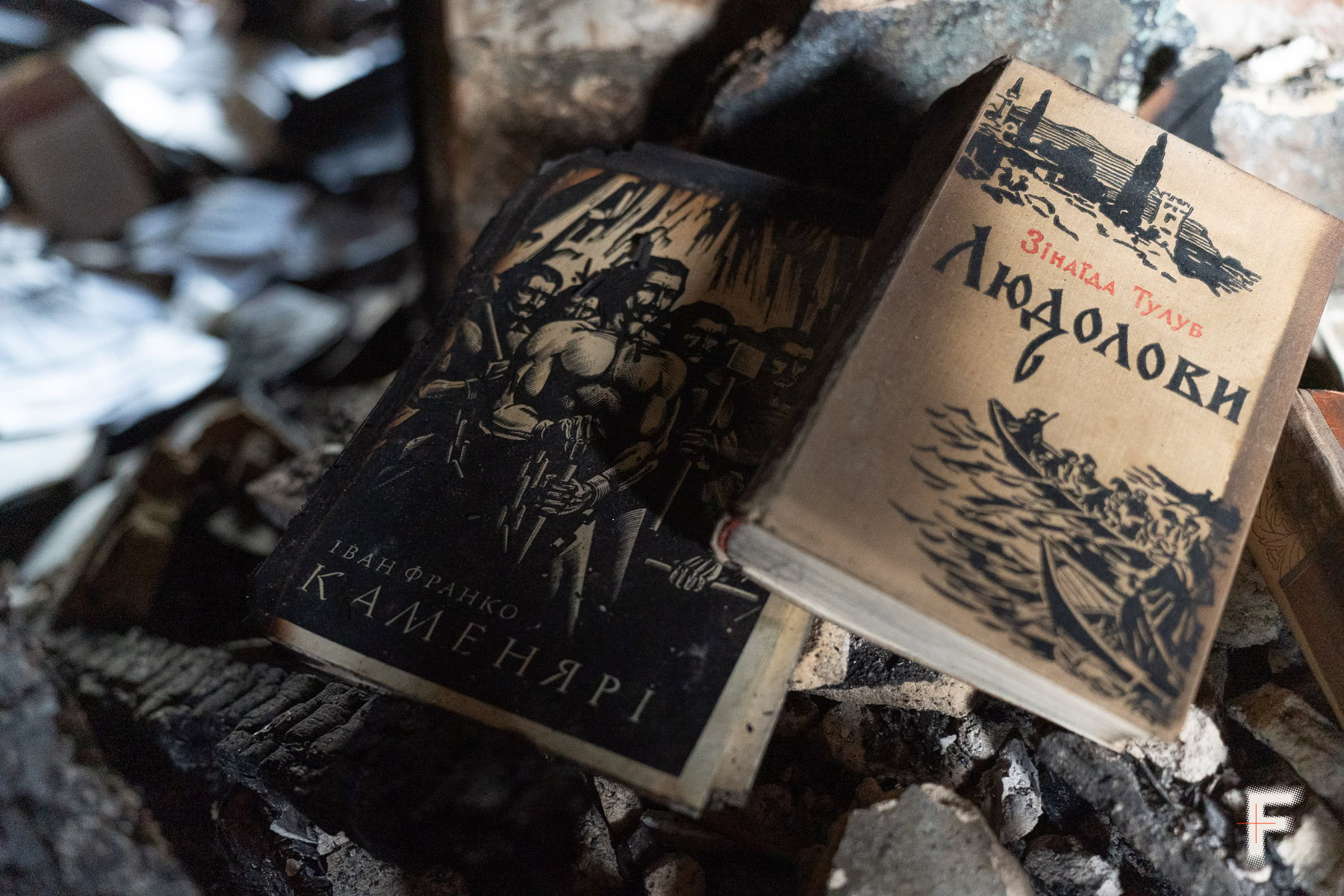 Вцілілі книги Ірини Плехової в її зруйнованій російським обстрілом квартирі, Київ.